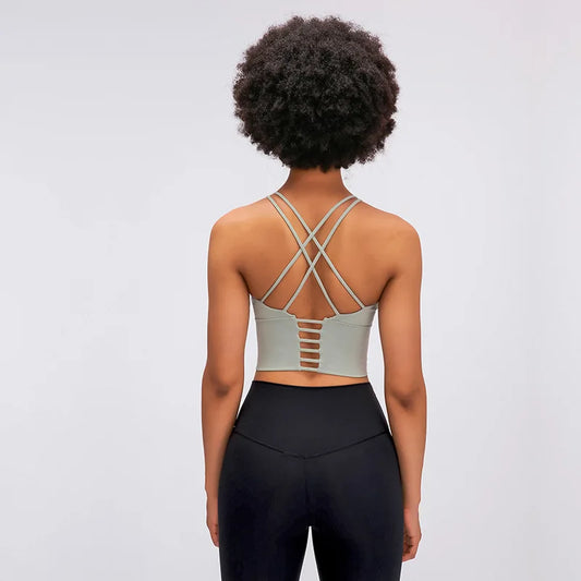 Strappy Cross Back Yoga Gym - Padded Sports Bra for Women