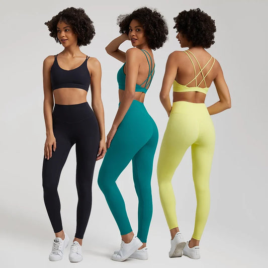 Women's Yoga Set - Buttery Soft High Waist Leggings & Crisscross Sports Bra