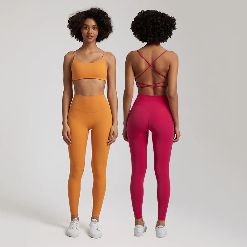 Buttery Soft Two-Piece Gym Set for Women: Backless Sports Bra & High-Waist Leggings