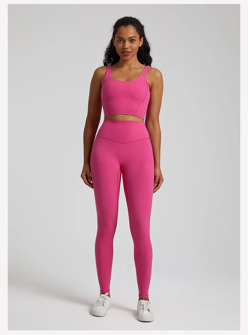 2-Piece Yoga Set - U-Back Crop Top & High Waist Leggings