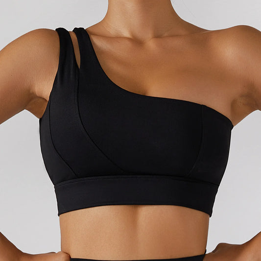 Sexy One-Shoulder Sports Bra - High-Strength Push-Up Fitness Bra