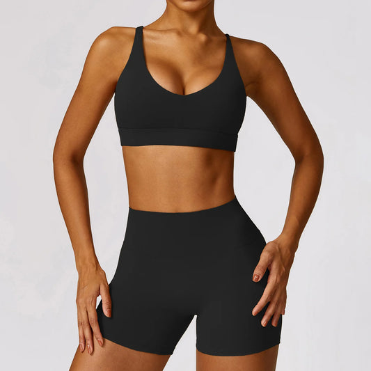 Women's 2PCS Yoga Set - Sleeveless Sports Bra & High-Waist Shorts