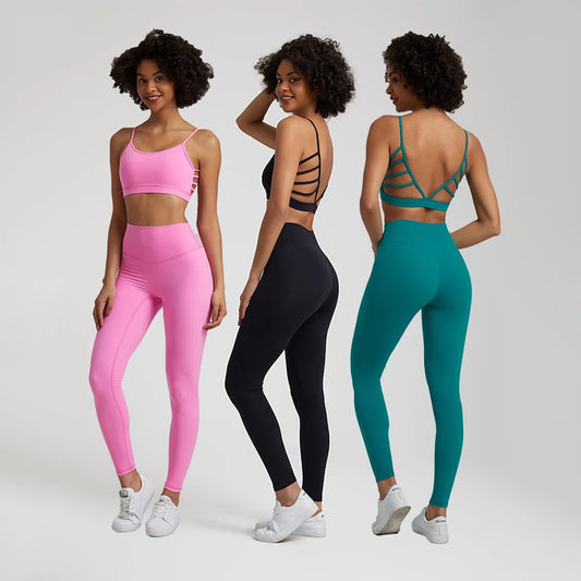 2-Piece Yoga Set for Women - Backless Sports Bra and High-Waist Leggings Matching Set