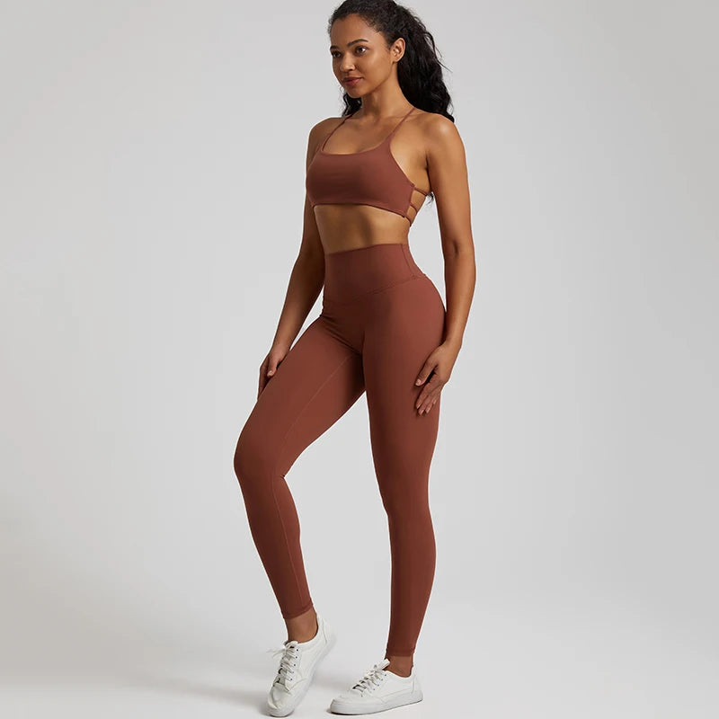 Buttery Soft Two-Piece Gym Set for Women: Backless Sports Bra & High-Waist Leggings