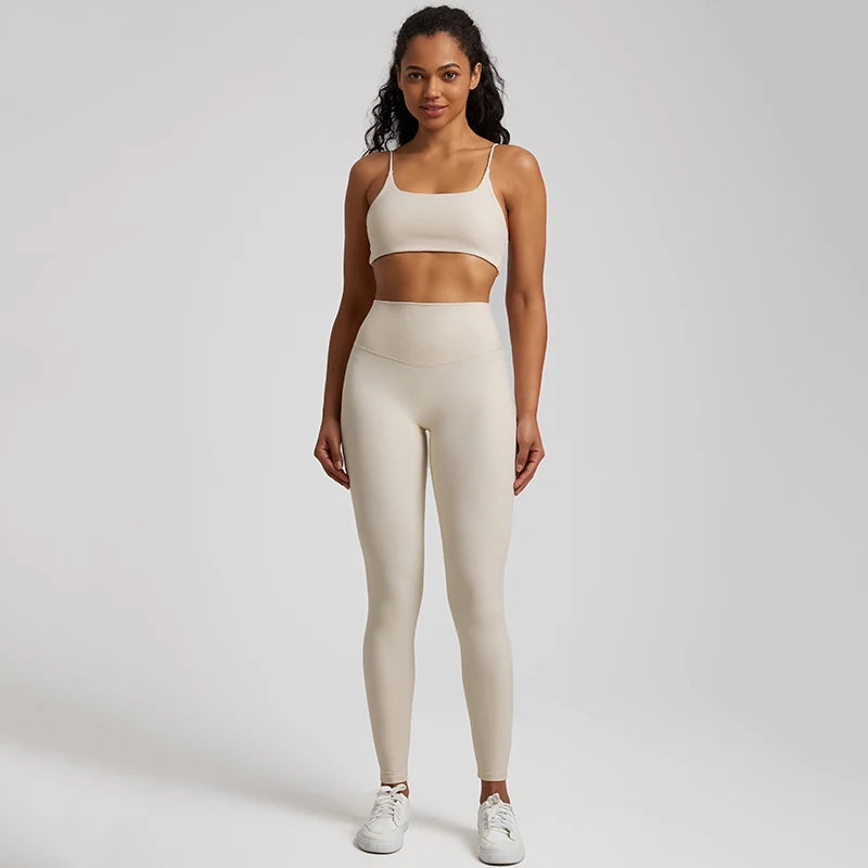 Buttery Soft Two-Piece Gym Set for Women: Backless Sports Bra & High-Waist Leggings