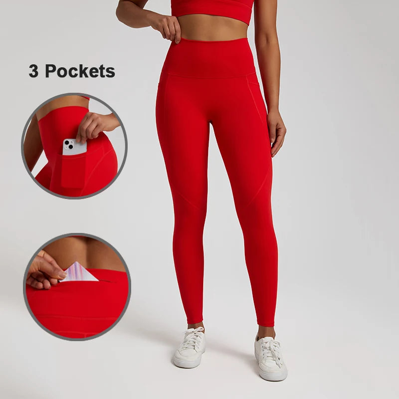 Naked High-Waist Yoga Leggings - 3 Pocket Ankle-Length Sport Leggings for Women