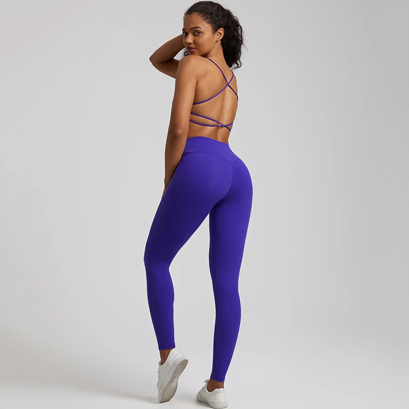 Buttery Soft Two-Piece Gym Set for Women: Backless Sports Bra & High-Waist Leggings