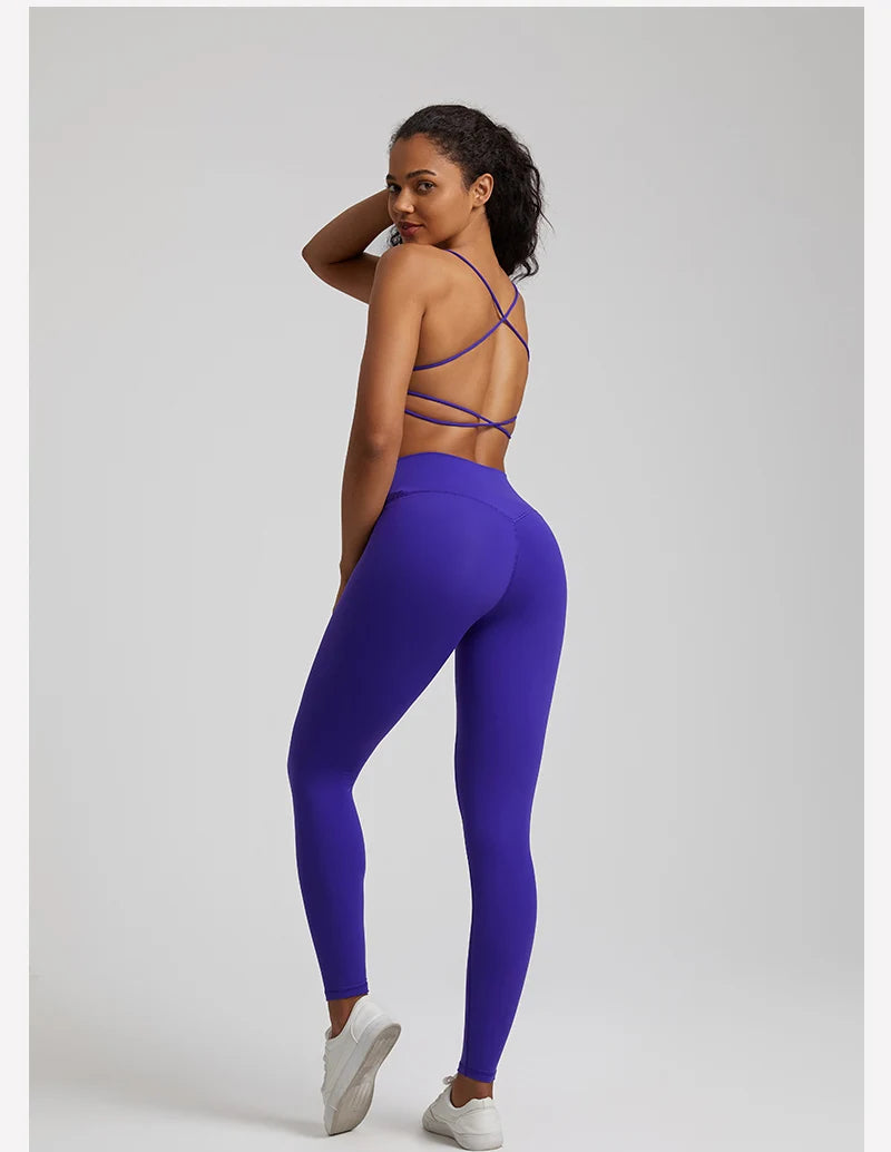 Buttery Soft Two-Piece Gym Set for Women: Backless Sports Bra & High-Waist Leggings