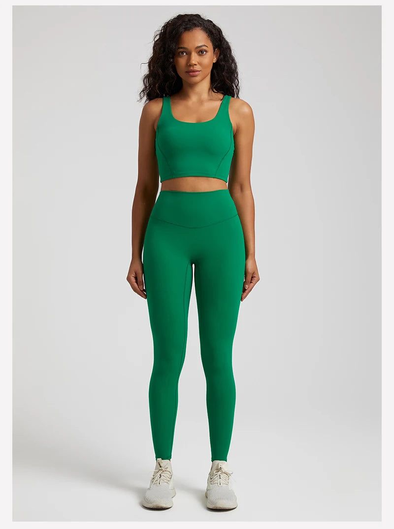 2-Piece Yoga Set - U-Back Crop Top & High Waist Leggings